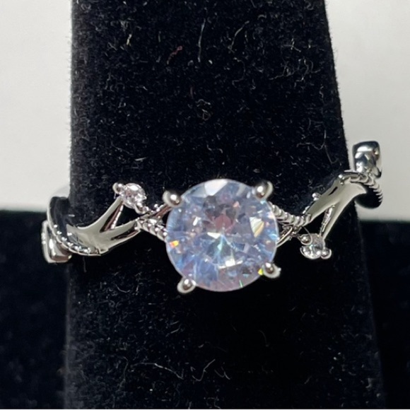 Elegant Silver Tone Ring with Light Blue Solitaire Center Size 8.5 - Picture 2 of 6